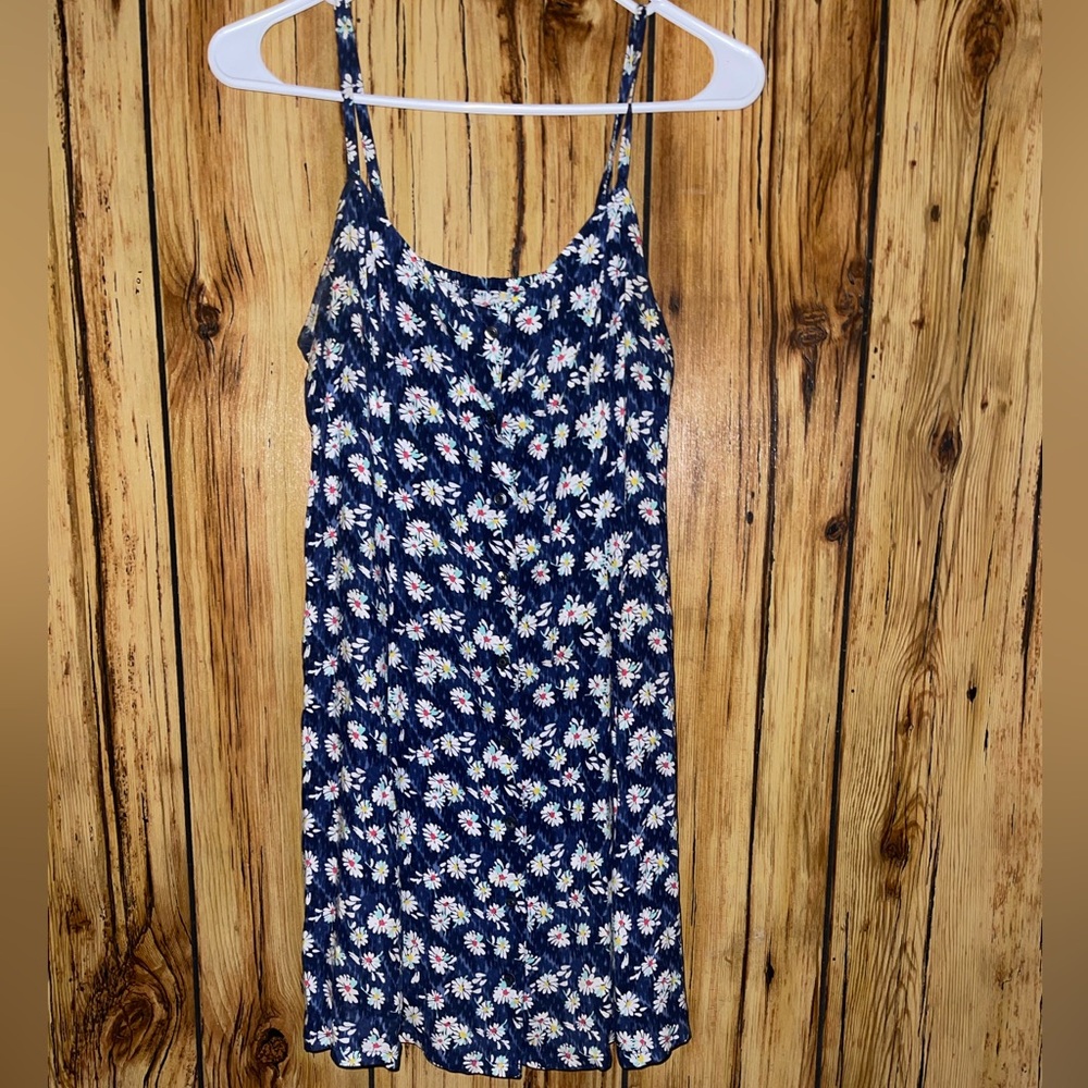 Hollister Floral Button Front Dress Small Navy Daisy Spring Cottagecore